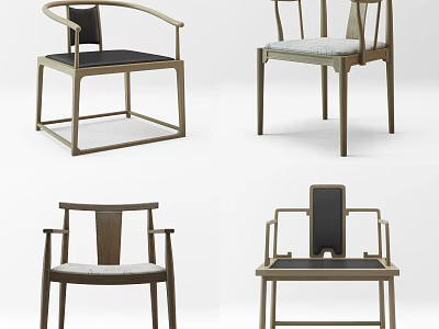 Contemporary Wooden Armchairs Featuring Various Upholstered Seats Different Styles And Designs 3d model