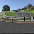 Scenic City Station Urban Landscape With Road Cars Green Trees And Buildings