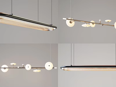 Modern Linear Chandeliers With Circular Shades And Warm Lighting For Dining Space 3d model