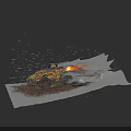 Custom Modified Off Road Car With Large Tires Mechanical Body Flame Effects On Rocky Terrain