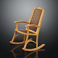 Wooden Rocking Chair With Woven Rattan Back Seat And Armrests Design