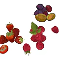 Fresh Ripe Strawberries Sliced Plums And Juicy Raspberries On White Background