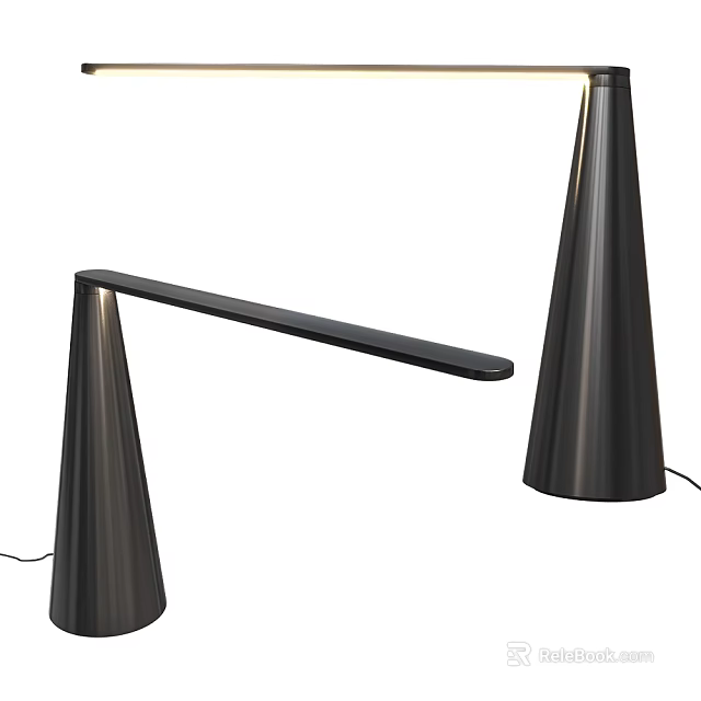 Modern Black Table Lamp With Conical Base And Long Bar Arm Design 3d model