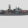 Gray Naval Warship With Deck Radar Antennas And Red Bottom 3d model