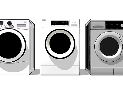 Three Different Modern Front Load Washing Machine Designs For Home Use 3d model
