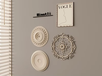 Decorative Ceiling Medallions With Ornate Carvings And Simple Patterns On Wall 3d model