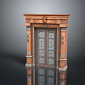 Classical Wooden Double Doors With Carved Decorations Columns And Ornate Top Ornamentation
