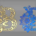 3D Letter B Design With Intricate Floral Patterns In Gold And Blue
