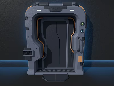 Futuristic Tech Door With Gray Frame Orange Accents Illuminated Edges And Mechanical Details 3d model