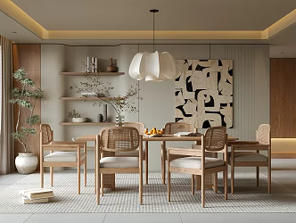 Dining Room Dining Table and Chair Chandelier Dining Table Dining Chair Background Wall 3d model