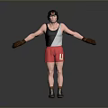 Man Wearing Boxing Helmet Black White Tank Top Red Shorts Gloves Standing With Arms Outstretched