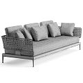 Modern Sectional Sofa With Wicker Armrests Gray Cushions And Metal Frame 3d model