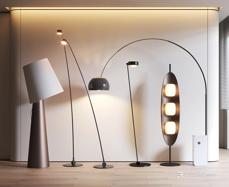 Modern Floor Lamps With Various Designs In Interior 3d model
