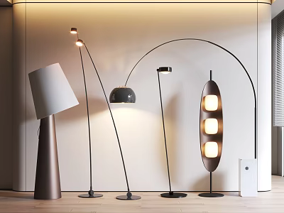 Modern Floor Lamps With Various Designs In Interior 3d model
