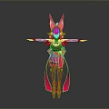 Anime Character Model With Red Outfit Rabbit Ears Pink Hair And Outstretched Arms