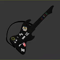 Black Electric Guitar Decorated With Colorful Art Supplies Stickers And Creative Patterns
