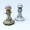 Two Old Moss Covered Fire Hydrants With Wireframe 3D Model 3d model