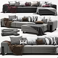 Gray Sofa With Patterned Pillows And Cozy Blankets In Modern Interior 3d model