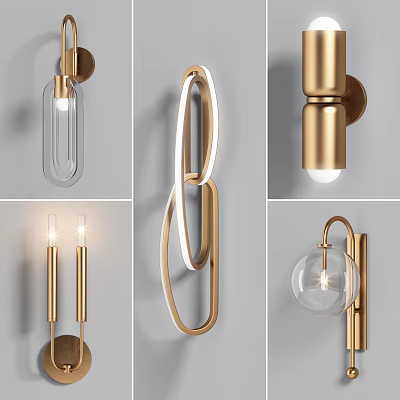 Modern Wall Lamps With Unique Designs Glass Shades And Brass Frames For Home Decor 3d model