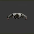 Game Movie Female Character in Gray Utility Jumpsuit with Red Hands Standing Pose
