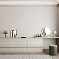 Elegant Modern Vanity Table With Round Mirror And Storage Drawers 3d model