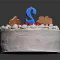 White Cream Birthday Cake With Fresh Berries Number 2 Candle And Cookie Decorations