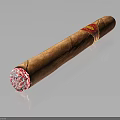 Brown Cigar With Red Band And White Tip On Shiny Black Surface 3d model