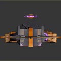 Man In Orange And Purple Armor With Headgear Weapon Structure Character Design