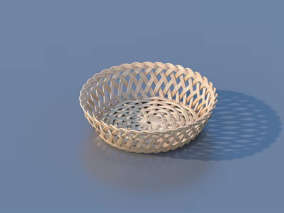 Handwoven Rattan Storage Basket With Round Design And Woven Pattern 3d model