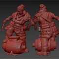 Two Characters In Yellow And Brown Workwear Repairing Mechanical Devices With Tools And Yellow Stripes