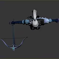 Woman In Blue Black Fantasy Outfit With White Hair And Decorative Sword