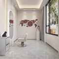 Modern Hair Salon Interior With World Map Wall Decor Arched Mirrors And White Salon Chairs