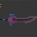 Fantasy Sword With Silver Metal Ornate Hilt Red Handle And Blue Glowing Runes