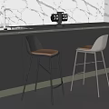 Modern Kitchen With Stylish Gray Brown Bar Stools Black Legs And Marble Wall Dark Cabinets