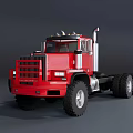 Red Heavy Duty Truck Cab With Multiple Wheels On Gray Background 3d model