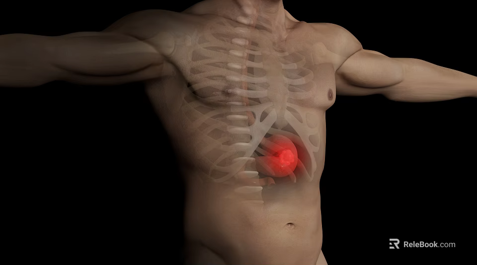Medical Device For 3D Visualization Of Human Torso Skeletal Structure With Stomach Highlight 3d model 