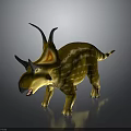 Triceratops Standing On Dark Surface With Yellow Brown Striped Body Horns Frill And Open Mouth