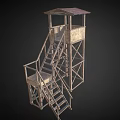Wooden Watch Tower With Staircase Platform And Metal Roof Structure 3d model
