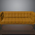 Vibrant Orange Modern Tufted Sofa With Square Stitching And Wooden Legs
