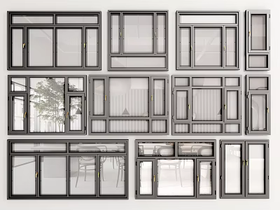 Various Modern Casement Windows With Different Frame Designs And Glass Panels 3d model