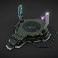Futuristic Tech Platform Featuring Circular Structure Green Purple Glowing Elements Stands Steps And Cable 3d model