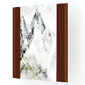 Natural Marble TV Background Wall With Mountain Landscape And Brown Frame 3d model