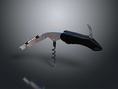 Stainless Steel Wine Opener With Black Handle And Corkscrew Tool 3d model