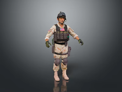 Game Movie Character Wearing Military Tactical Helmet Vest Knee Pads and Gloves 3d model