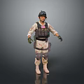 Game Movie Character Wearing Military Tactical Helmet Vest Knee Pads and Gloves
