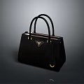 Stylish Leather Black Handbag With Golden Accents And Triangle Logo Design