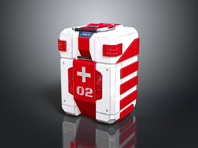 Red and White First Aid Kit With Cross Symbol And Number 02 Design 3d model