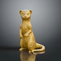 Golden Weasel Like Animal Statue In Standing Posture On Dark Reflective Surface