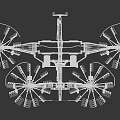 Green Agricultural Hay Rake Machinery With Multiple Rotary Tine Arms And Red Wheels