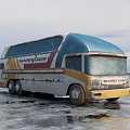 Old Bunny Car Bus Featuring Bunny Planet in Blue Yellow White on Icy Ground